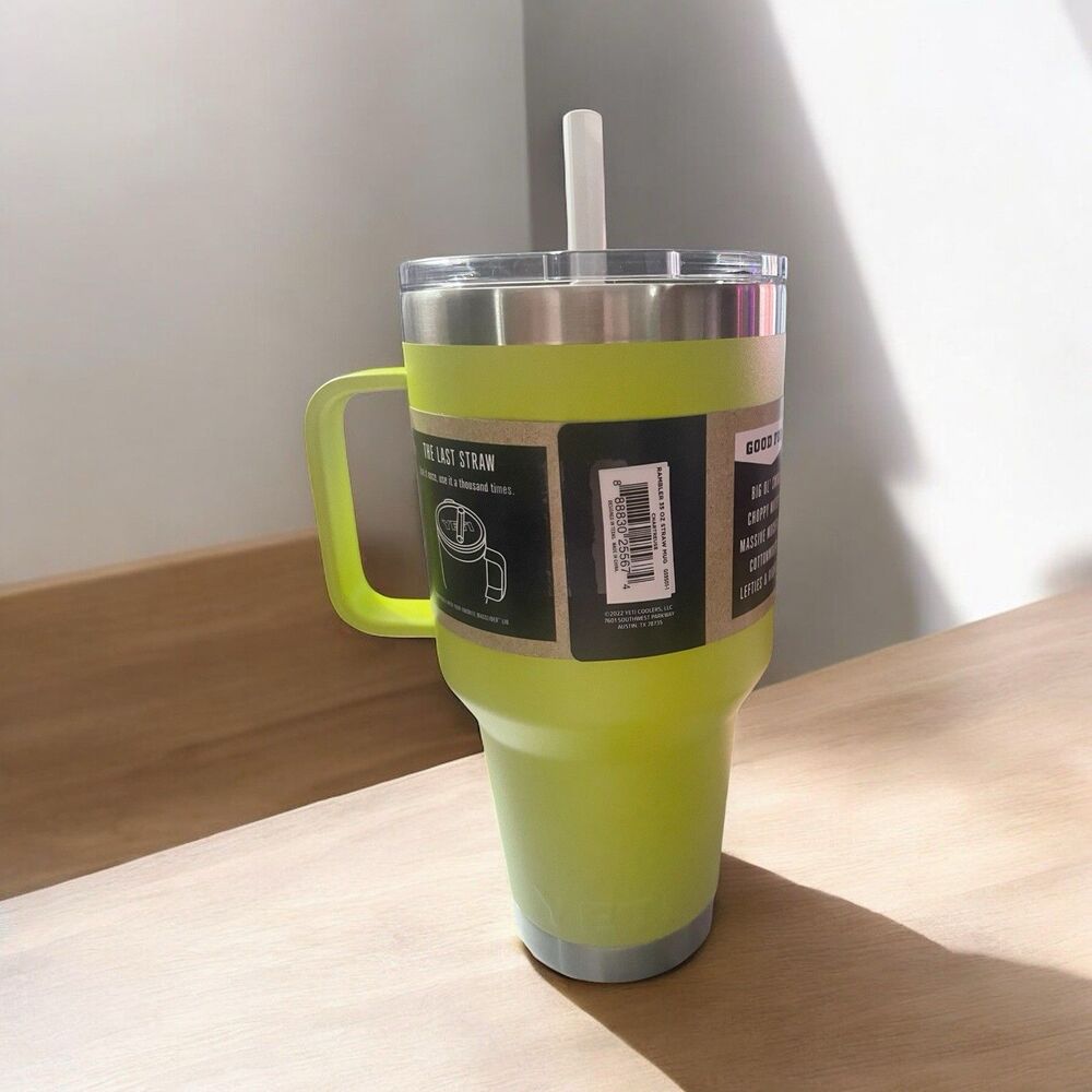 NWT YETI  Rambler 35oz Mug w/ Handle Straw Lid LIMITED EDITION Chartreuse. - Picture 2 of 5